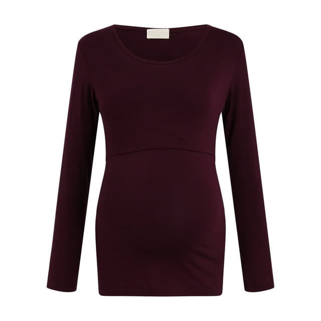 T-shirt de Maternité pour Femmes à Ourlet Régulier, Décontracté, Manches Longues, Col Rond, Basique, Allaitement, Haut, Ceinture, Allaitement