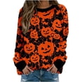 thumbnail image 1 of Chandail en Molleton Citrouille Chat pour Femmes Halloween Col Rond Pull Manches Longues Hauts Décontractés Amples, 1 of 5