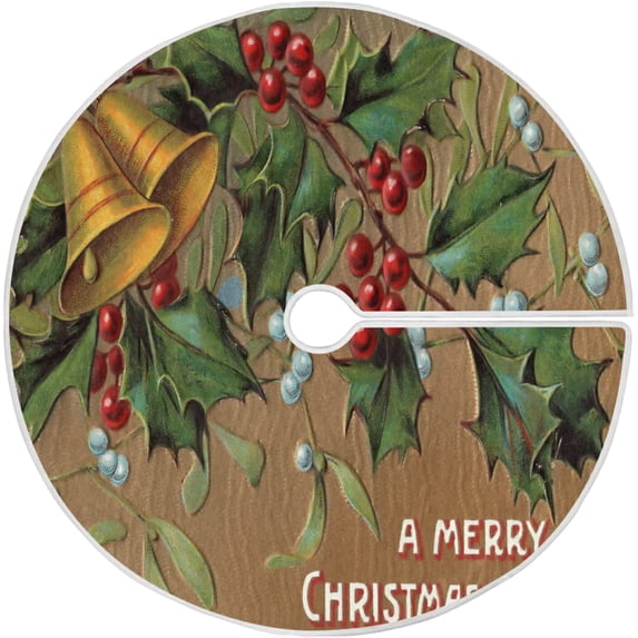 FMSHPON Vintage Christmas Holly Xmas Christmas Tree Skirt Stand Mat for Holiday Party Decoration Indoor Outdoor 36 inches
