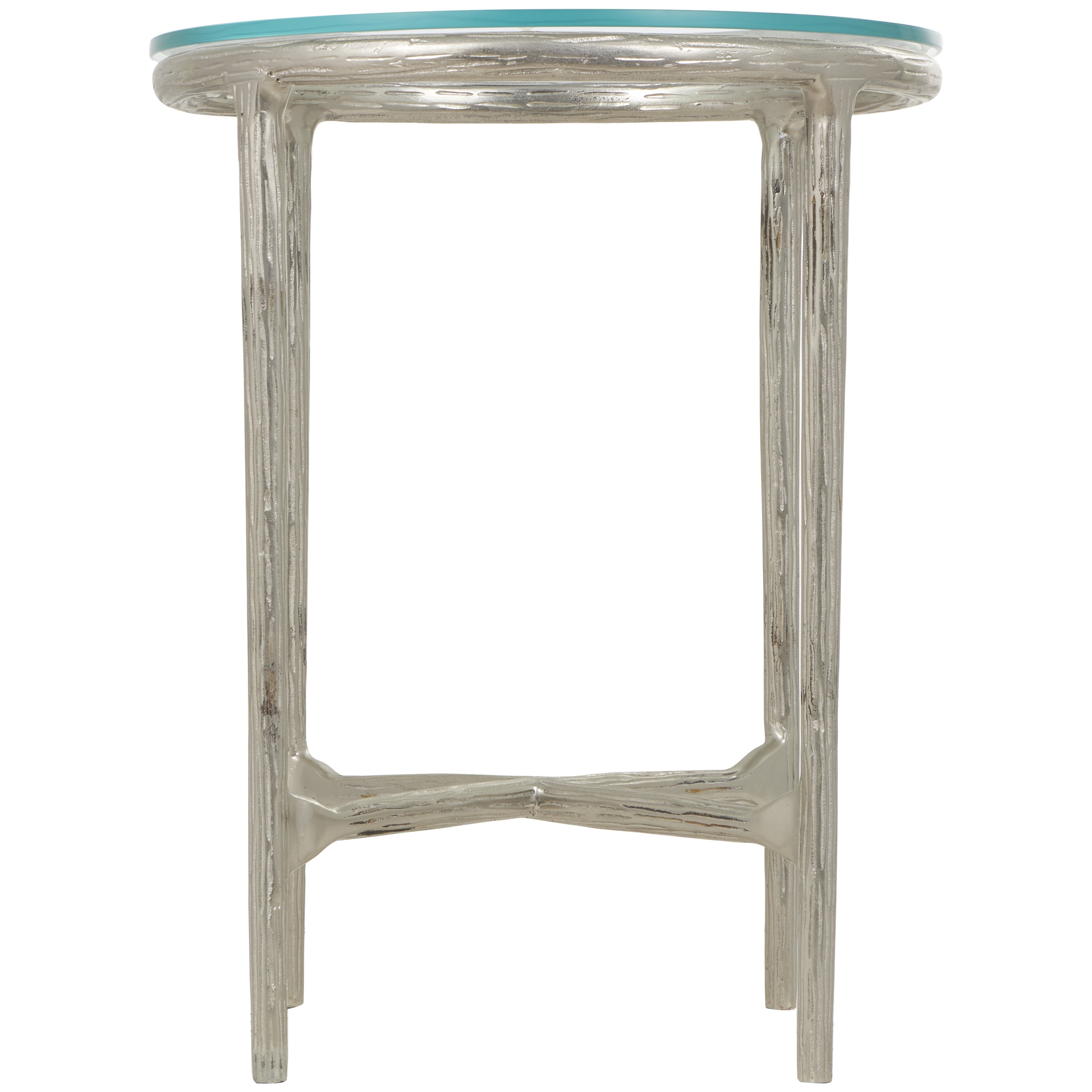 DecMode 18" x 23" Silver Aluminum Textured Accent Table with Glass Tabletop, 1-Piece