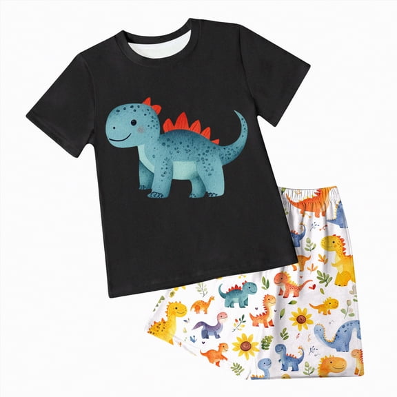 Baby Boy Outfit Toddler Boys Clothes Sets Kids Spring Summer Dinosaur Print Short-sleeved Basketball 6 12 18 24Months 2T 3T Pajama Set Tee & Shorts Two Pieces
