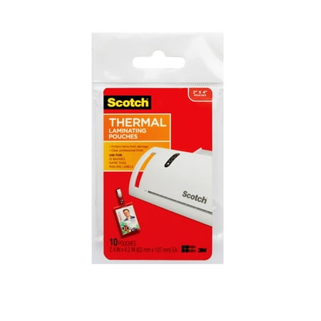 Scotch Thermal Laminating Pouches, Metal Clips, 10 Pk, 2" x 4", 5 Mil