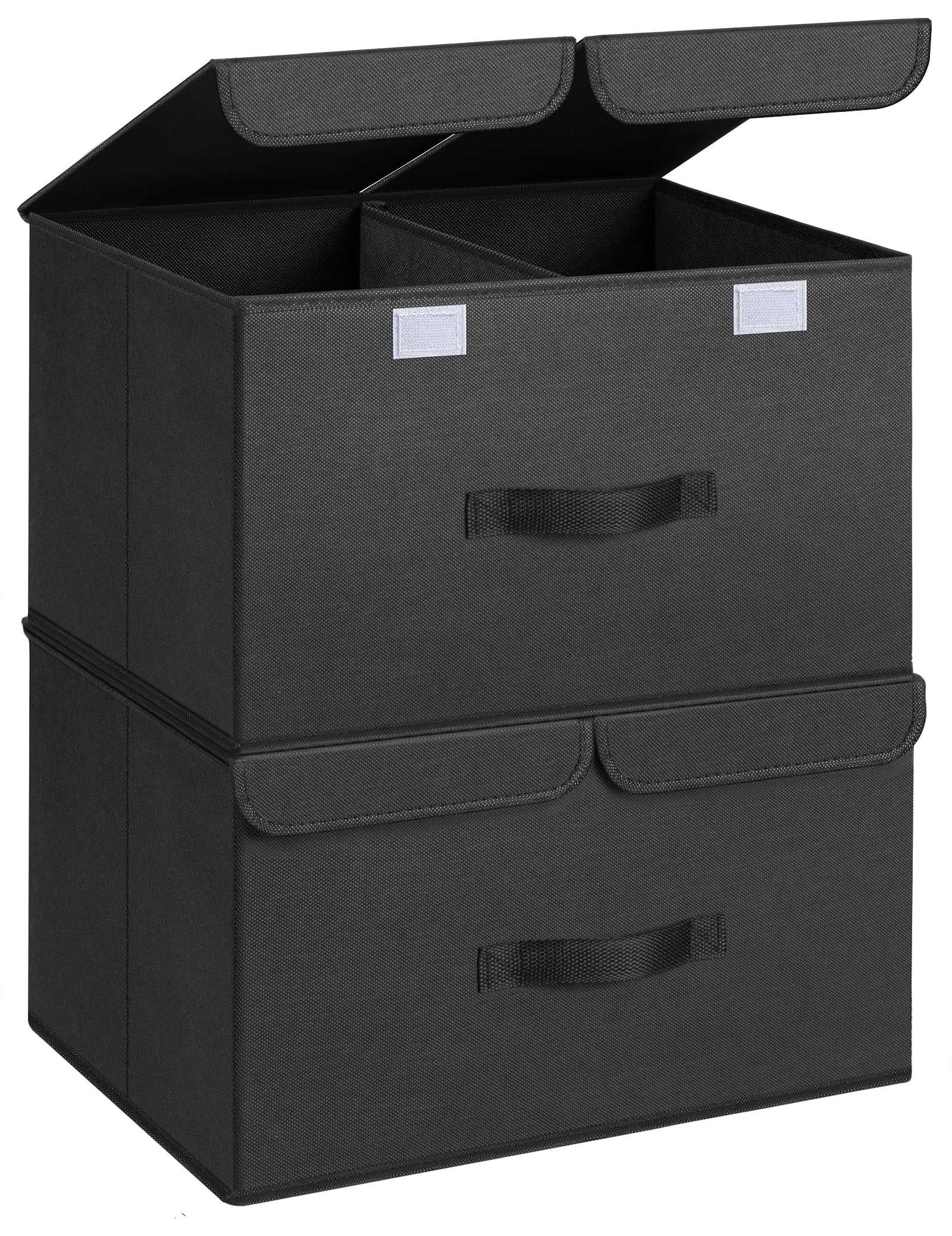 FLEXIMOUNTS Set of 3 Foldable Plastic Storage Bins 19Gal, Black Stackable  Storage Organizer, Closet Organizers with Lids and Wheels 