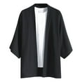 thumbnail image 4 of Lroveb Mens Kimono Cardigan Solid Color 3/4 Sleeve Open Front Lightweight Cardigan Shirt Summer Top Black, 4 of 5