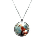 Fox Glass Design Circular Pendant Necklace - Stylish Women's Fashion Jewelry by XYZ Brand