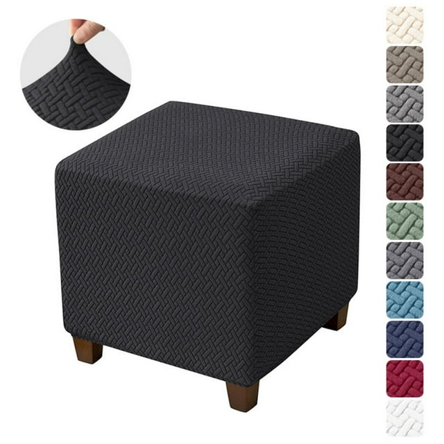 AIGIA Lot de 2 Housses d'Ottoman Carrées en Jacquard Extensible Housses d'Ottoman Pliantes de Rangement Covers Square Protège-Tabouret