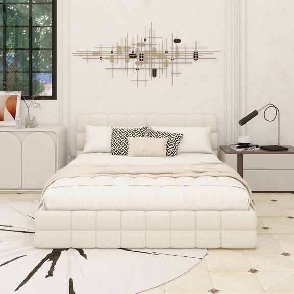 Elegant style Queen Size Upholstered Platform Bed, White