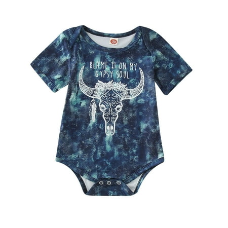 

Babys Boys Girls Romper Short Sleeve Cow Print Romper Bodysuit Clothes Dark Blue Colour Baby Girl Clothes