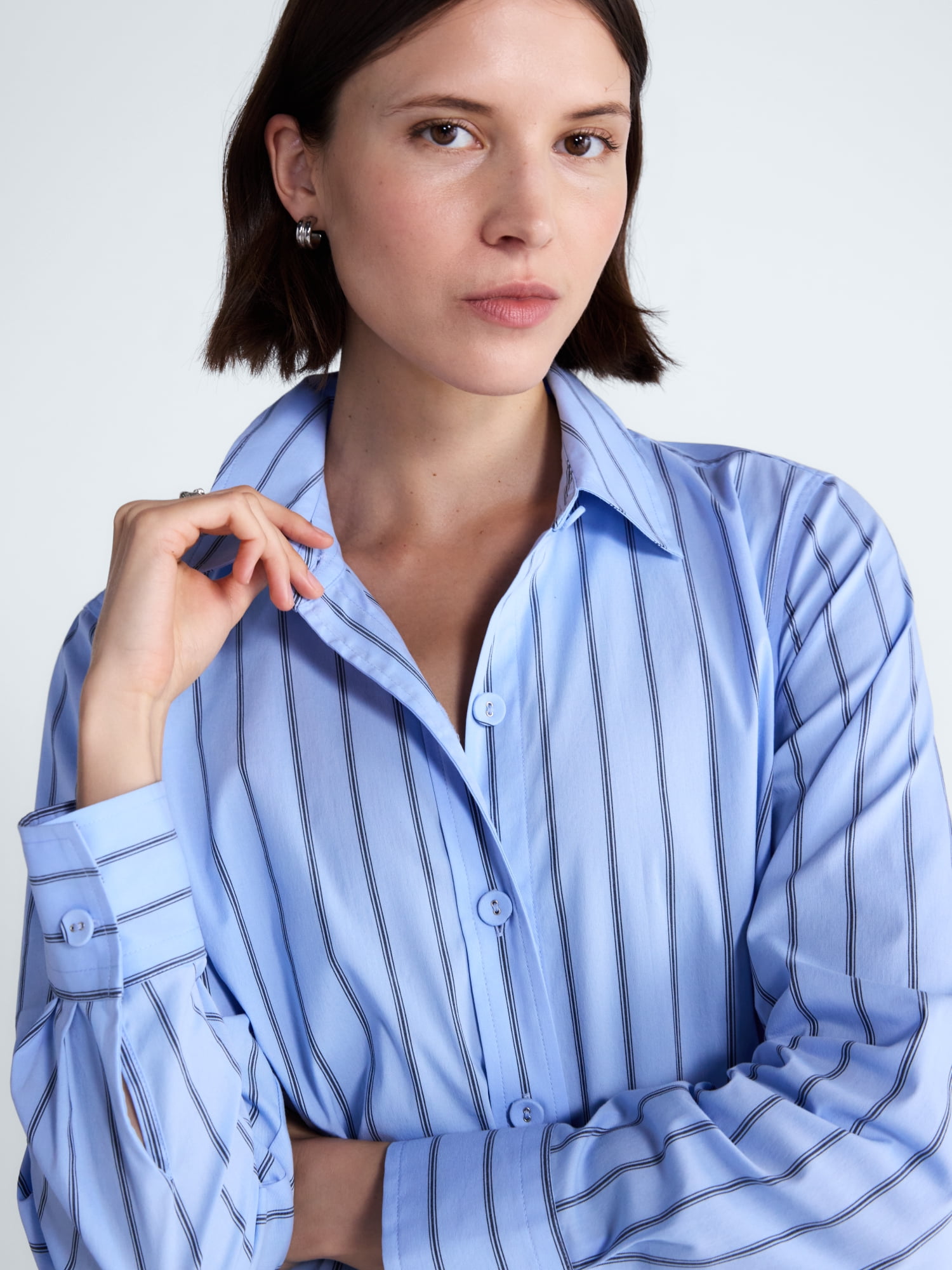 Free Assembly Women's and Women's Plus Striped Drop Waist Shirtdress with Long Sleeves, Sizes XS-4X