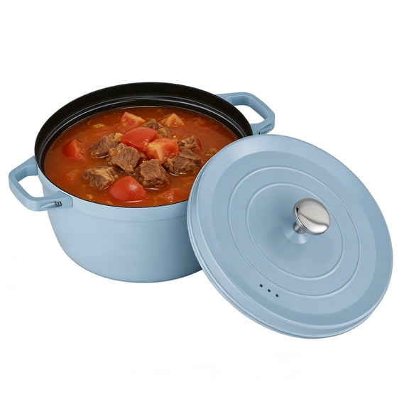 5.5 QT Enameled Cast Iron Dutch Oven Pot with Lid, Dual Handles, Non-Stick Coating for Bread Baking & Cooking, Blue