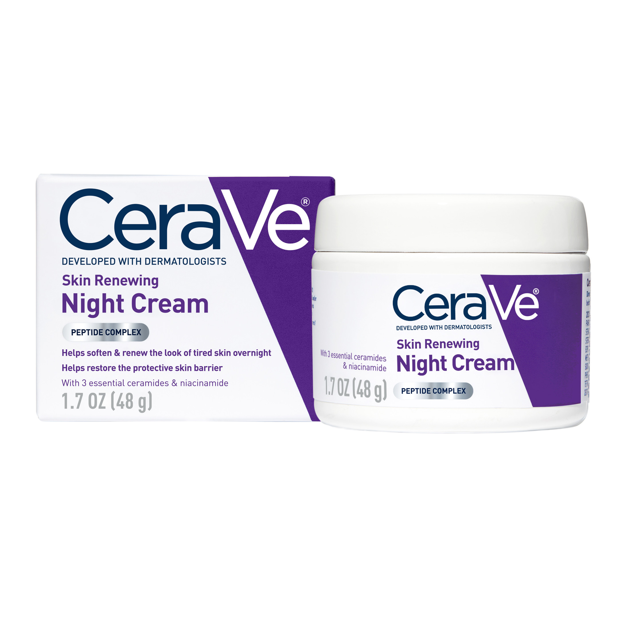 CeraVe Moisturizer Skin Renewing Night Face Cream with Peptides & Hyaluronic Acid for All Skin Types 1.7 oz