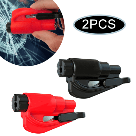TVTUTPWY 2 Pack Emergency Car Escape Tools, Seat belt Cutter and Car Window Breaker 2-in-1, Multifunctional Keychain Glass Breaker (Black & Red)