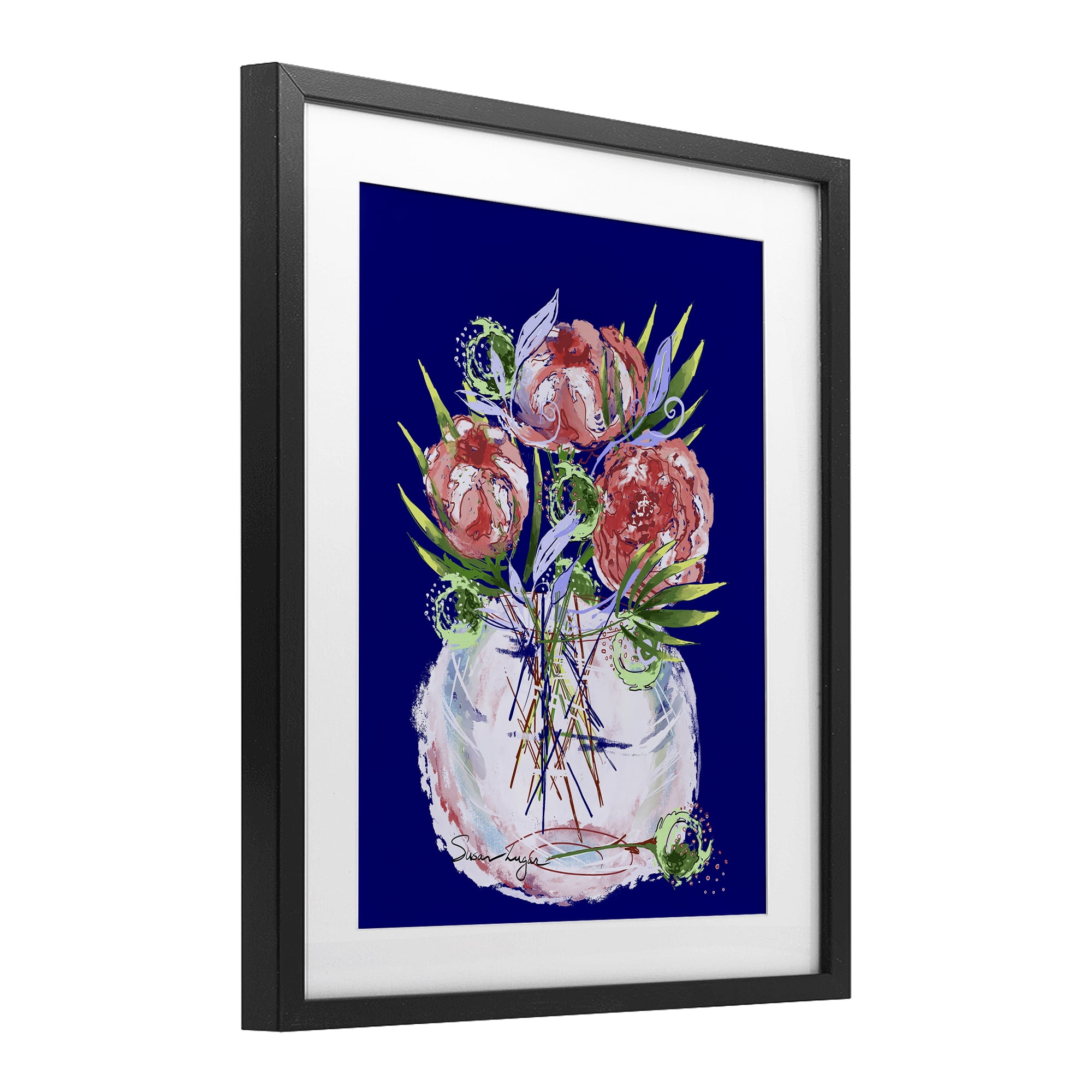 Stupell Industries Florals In Milk Glass Black Framed Print Under Glass, design by Susan Lugar