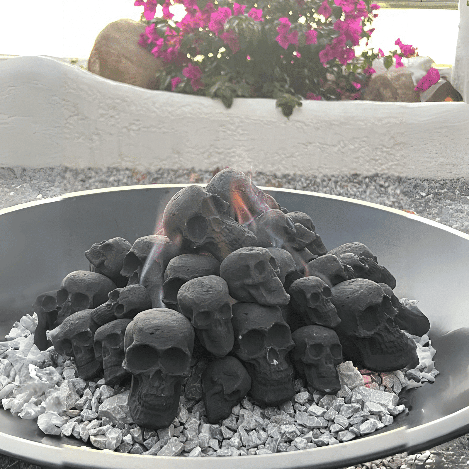 7Pcs Ceramic Skull Fire Logs for Fire Pit Fireplace 1800°F Heat Resistant Handmade Halloween Decor