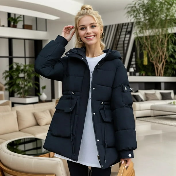 Gibobby Chamarra para mujer Chaquetas de plumon para mujer chamarra larga para mujer Abrigo Con Capucha Manga Larga Negro M Walmart en linea
