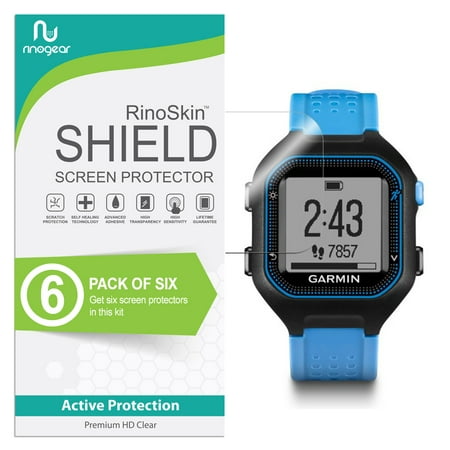 Garmin Forerunner 25 Screen Protector [6-PACK] Full Coverage RinoGear Flexible HD Invisible Clear Shield Anti-Bubble Unlimited Replacement