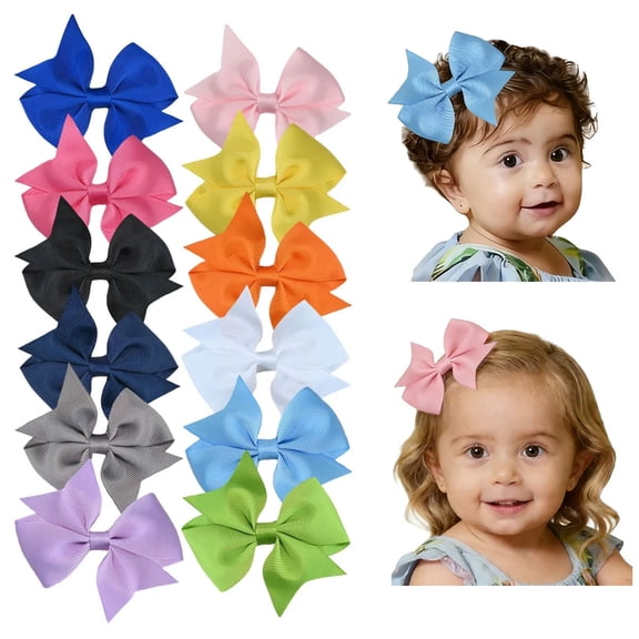 JoyBowie 12 Pcs 3.5inch Assorted Color Hair Bows for Girls, Grosgrain Ribbon Hair Clips for Kids Hair Accessories