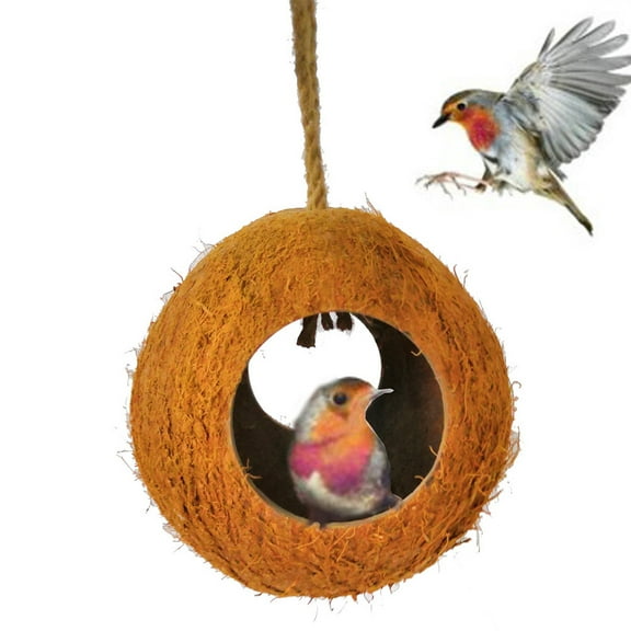Nehlobo Coconut Shell Hut Bird Nesting House with Hanging Lanyard for Pet Sparrows Parrot Cage