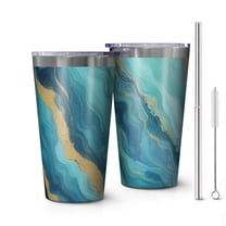 16oz Tumblers Teal Marble Gold Wave Pattern Stainless Steel Vacuum Insulated Double Wall Travel Tumbler Cups Mug with Lid and Straw,Cleaning Brush for Coffee,Tea