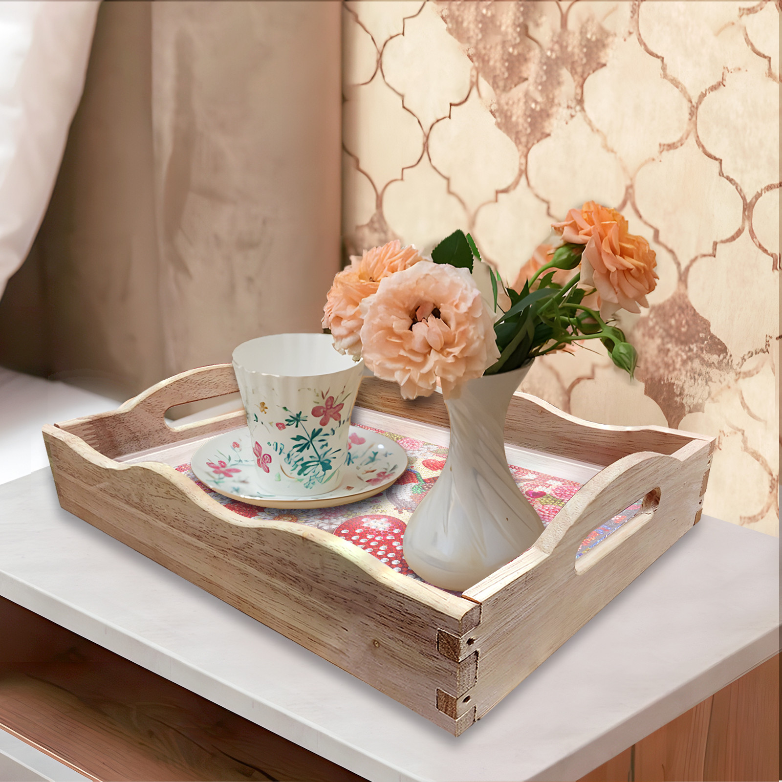 FLOPESN DIY Diamond Art Painting Tray,Handmade Wooden Tray Mosaic by Number Kits Diamond Art for Coffee Living Room Home Organizer-Love Hummingbird