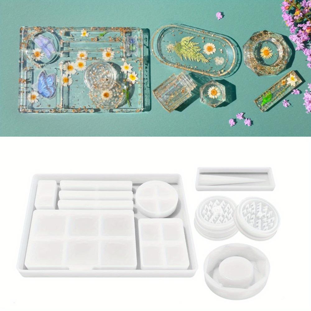Pack of 5 Resin Tray & Grinder Mold for Grind and Storage, Large Silicone Molds for DIY Resin Epoxy Kit