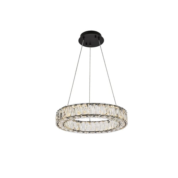 Elegant Lighting Monroe 17" Round Metal and Crystal LED Single Pendant in Black