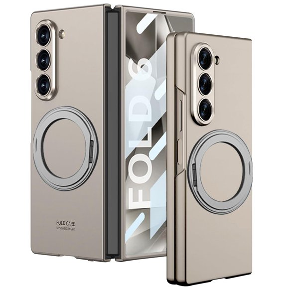 Dteck Case for Samsung Galaxy Z Fold 6, Built-in Front Screen Protector Case with Magnetic Ring Holder Compatible with Magsafe Hard PC Protective Cover,Titaniumgray