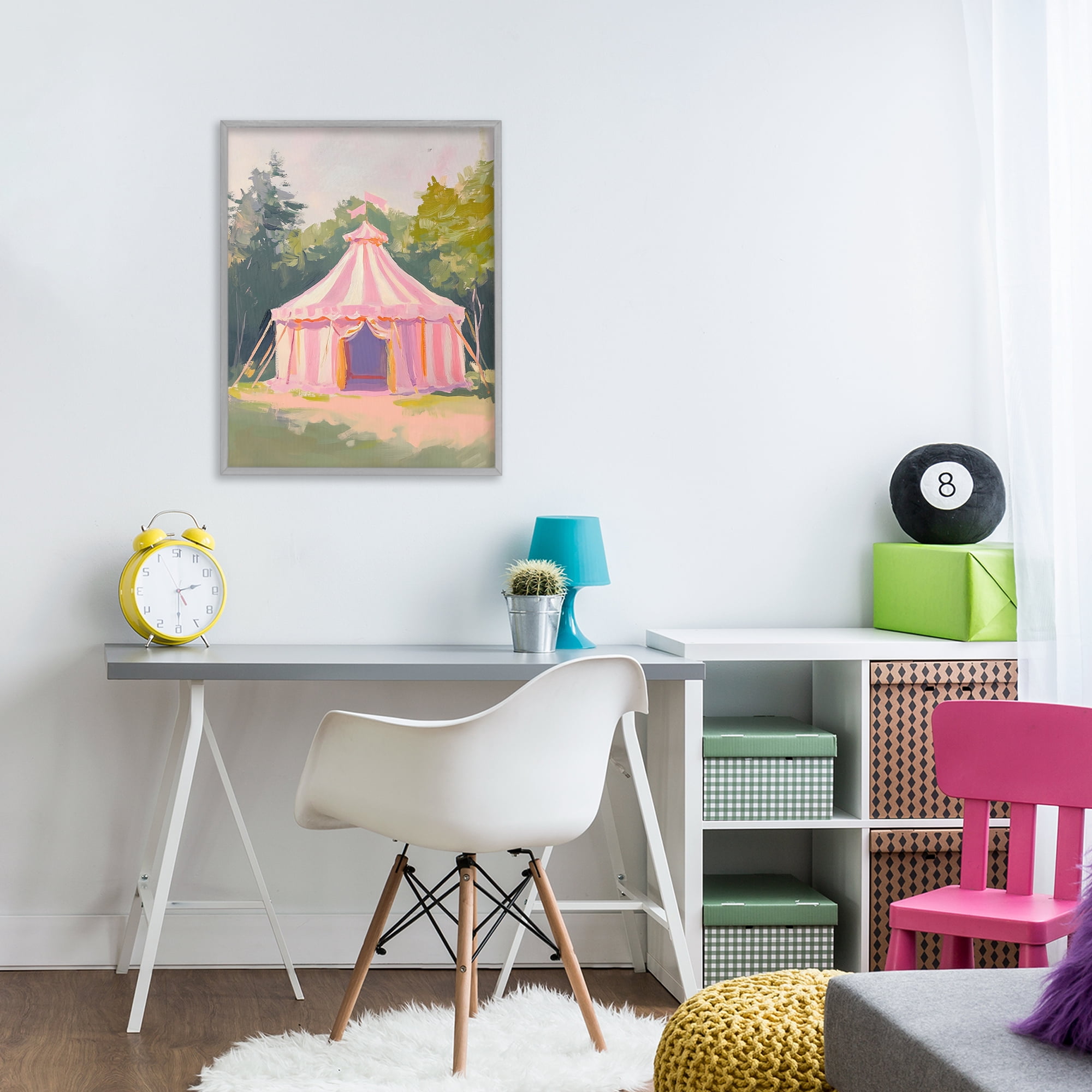 Stupell Industries Pink Circus Tent in Meadow Gray Framed Giclee Art, design by The Prints Vibe