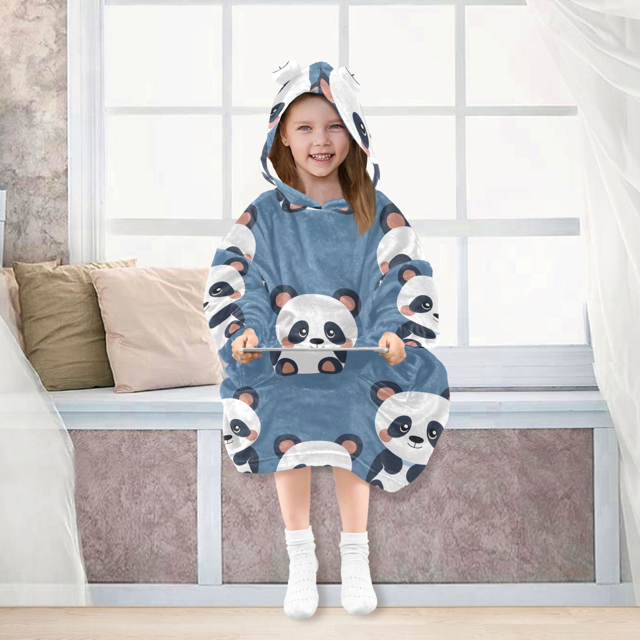 joogoo Wearable Blanket Hoodie for Kids Cute Panda Flannel Oversized Sweatshirt 3-14 Years M