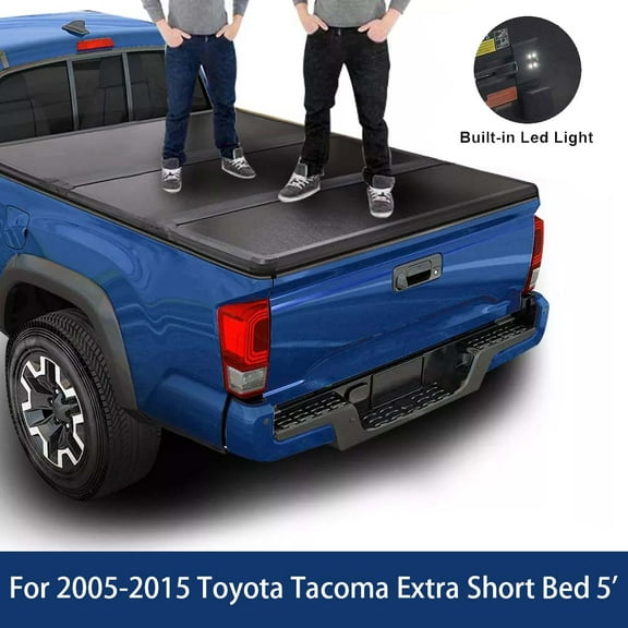 Hard 5FT Tri-Fold Truck Bed Tonneau Cover for 2005-2015 Toyota Tacoma 5FT w/Lamp and 118 inch Waterproof Strips Bed Cover