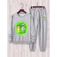 thumbnail image 3 of 2 piezas de chándal informal para hombre, sudaderas con gráficos de dibujos animados y pantalones de chándal con cordón, 3 of 4