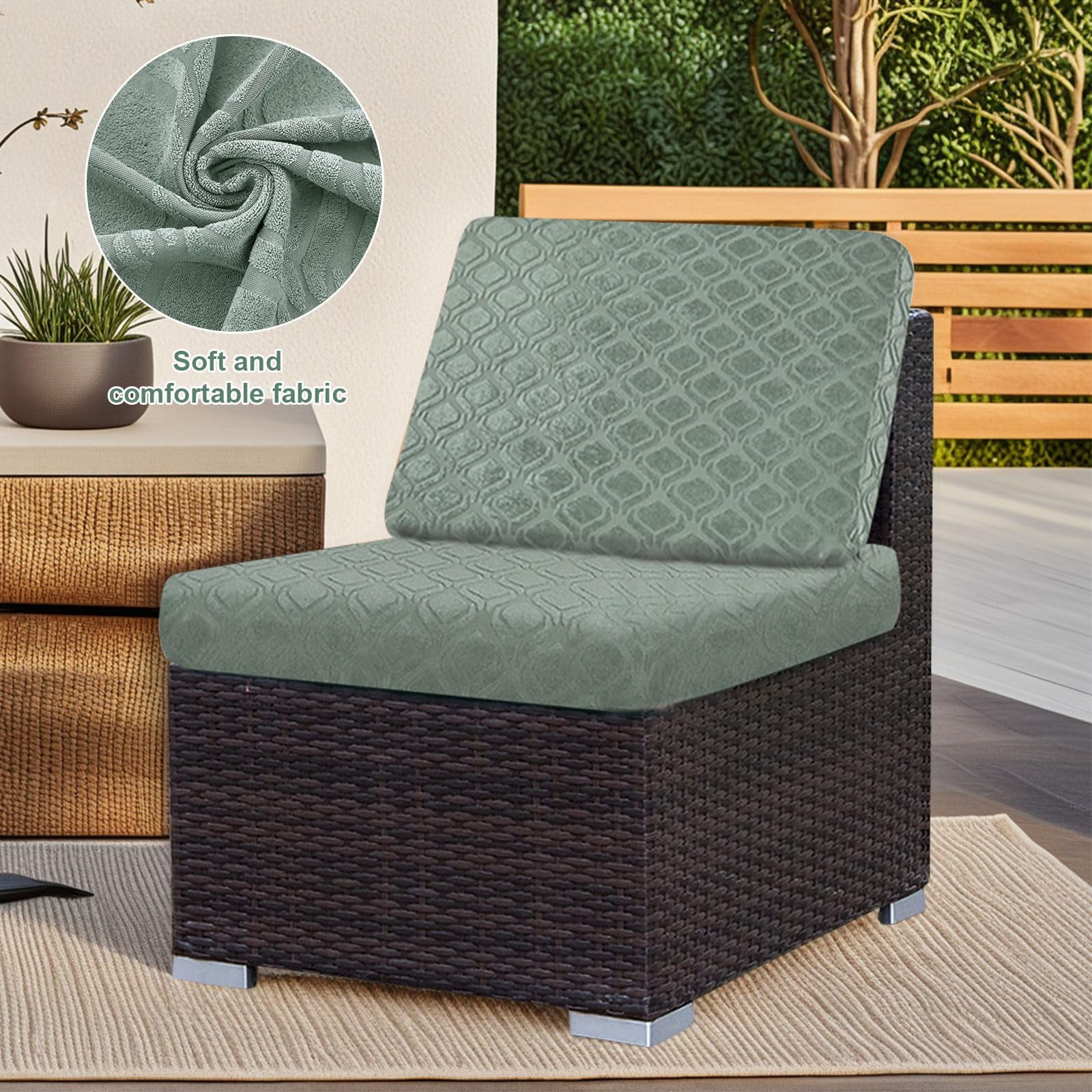 Patio Stretch Sofa Cushion Covers Outdoor Cushion Cover Replacement Couch Slipcover Sofa Seat Cover(Black, 6pcs)