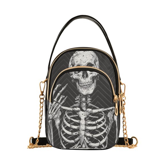 ALAZA Chain Crossbody Bags for Women Human Skeleton Skull Shoulder Handbag Phone Purse
