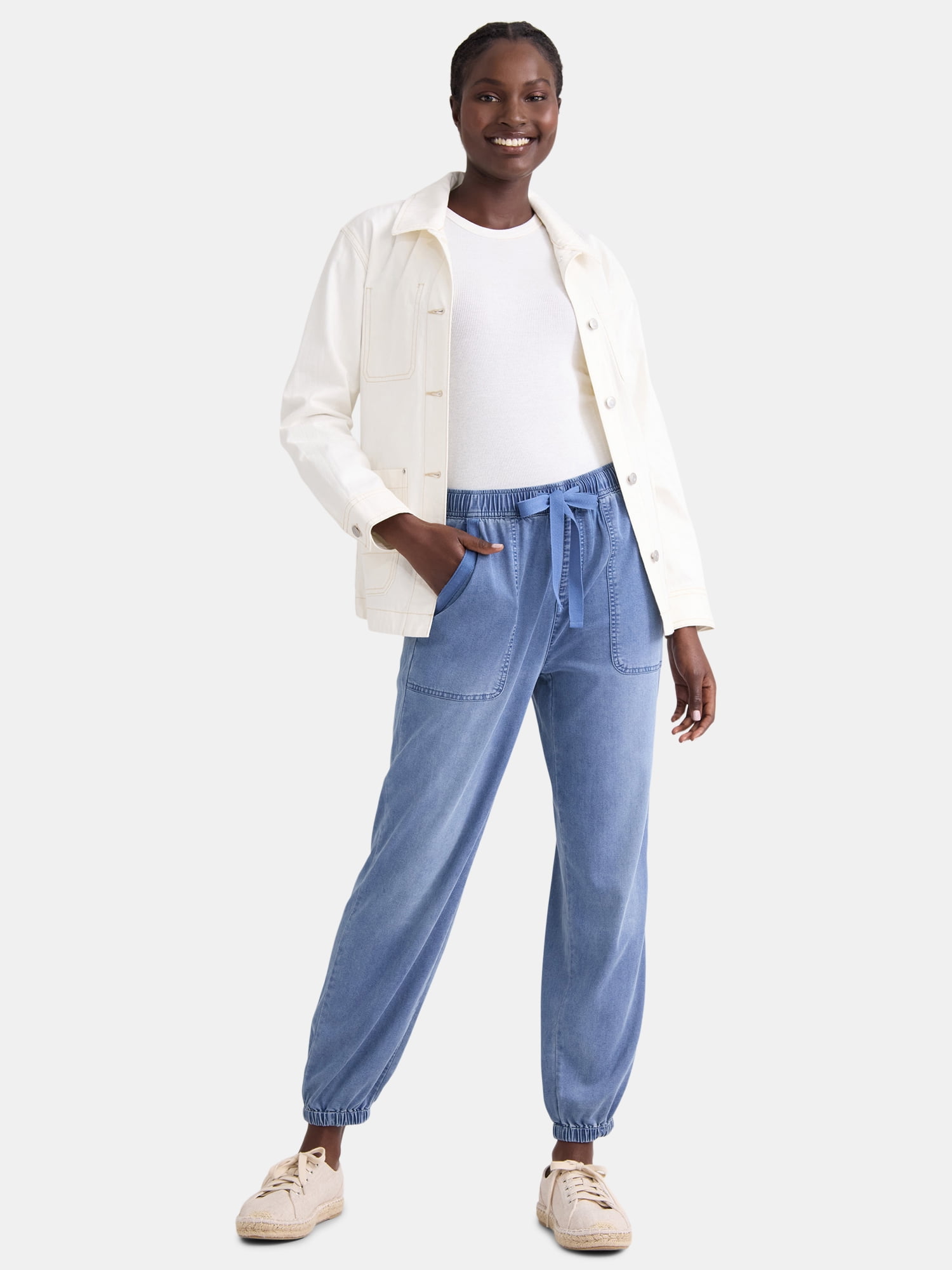 Time and Tru Women's High Rise Parachute Jogger Pants, 28" Inseam, Sizes XS-XXXL