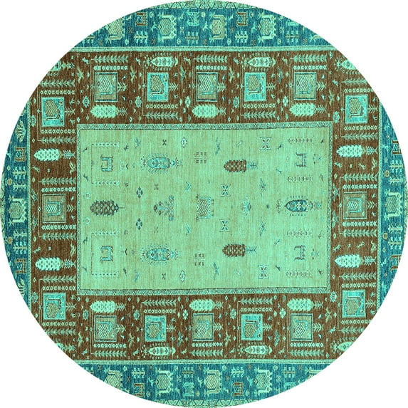 Ahgly Company Indoor Round Abstract Turquoise Blue Modern Area Rugs, 5' Round