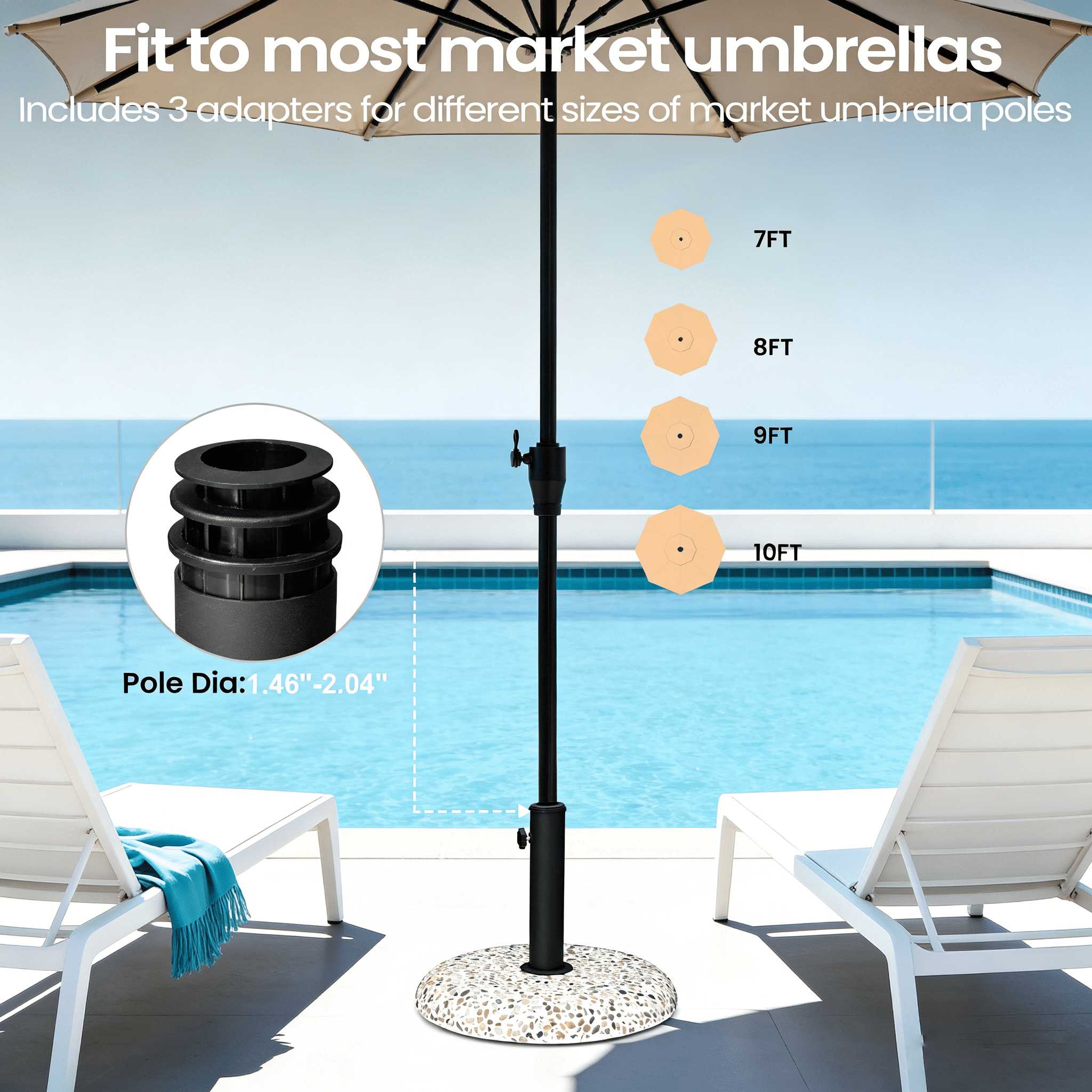 Pellebant Patio Umbrella Base, 45lbs, Round Cobblestone Concrete Base, Heavy Duty Market Umbrella Stand for Outdoor, Lawn, Deck, Poolside