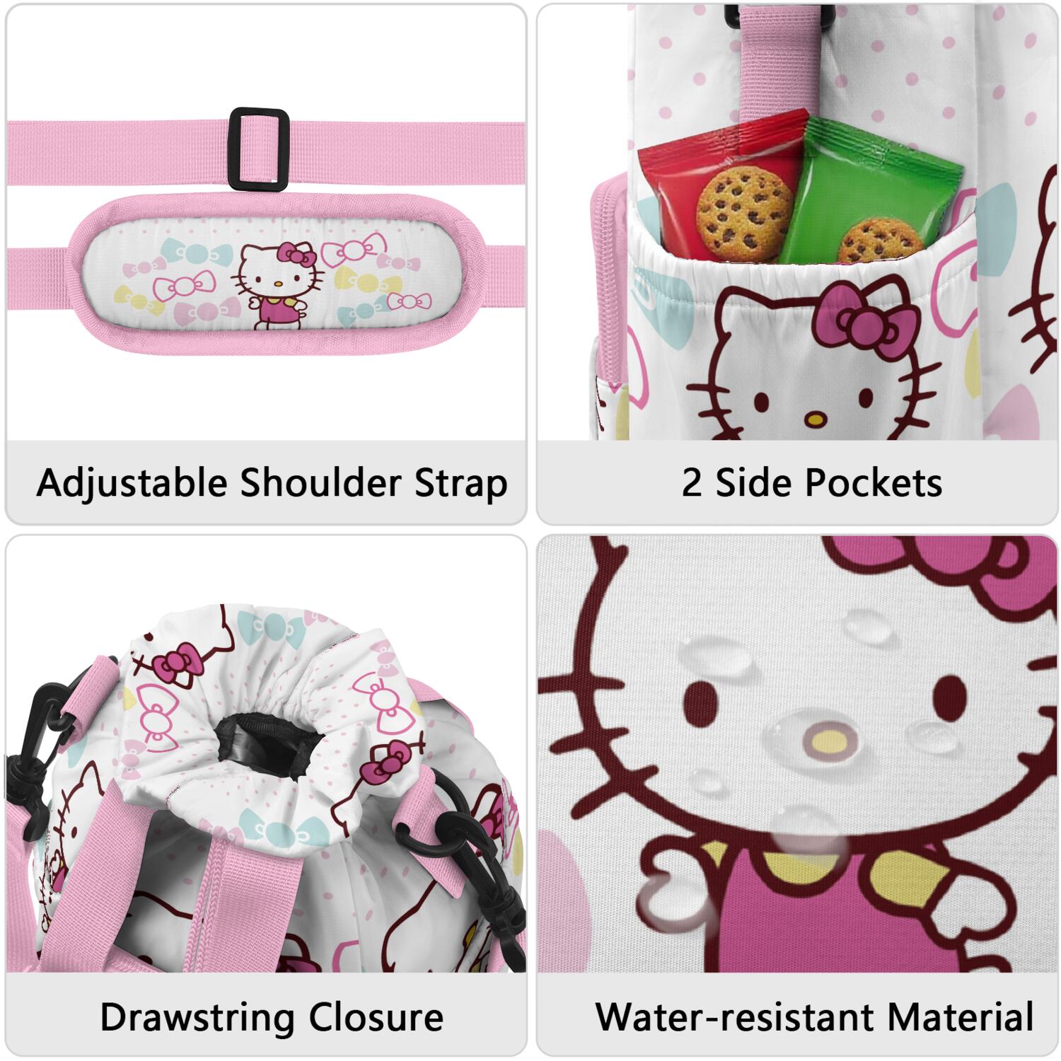 Insulated Water Bottle Carrier Bag Sleeve with Strap Crossbody for 20/24/32/40oz Tumbler,Hello Kawaii Cat Cute Water Bottle Holder Sling Bag with Pocket Gifts for Women Men Adults