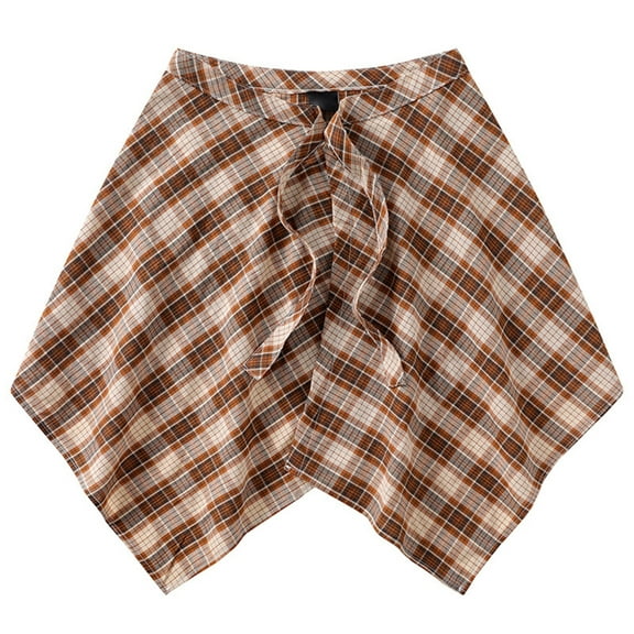 Layered Pleated Wrap Skirt Hip Scarf Checkered A Line Apron Skirt Tie Up Irregular Covering Overskirt Shirt Extender