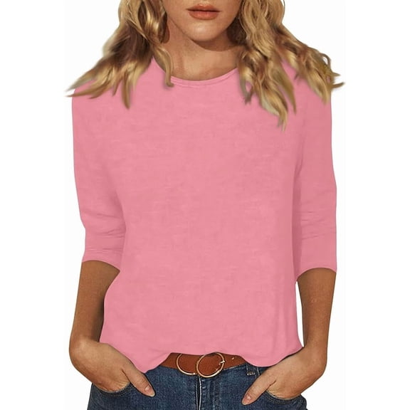Xuboway Plus Size Tops for Womens 2025 3/4 Length Sleeve Tops Summer Casual Shirts Henley Blouses Dressy Fashion Basic Tee Blouses Clothes