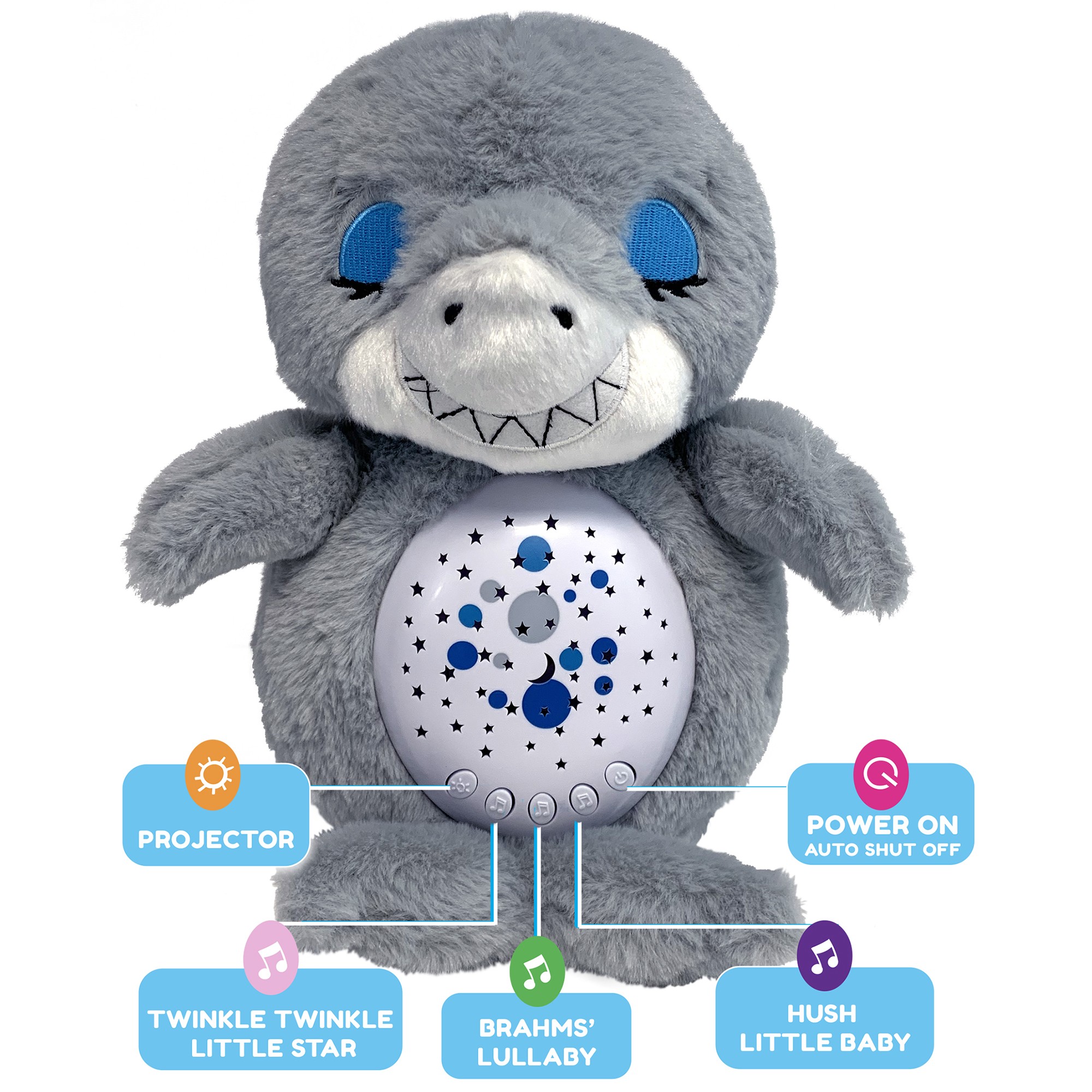 Happy Nappers: Lullabrites Sweet Dreams - Shark - Grey & Blue - Lights & Sounds Animal Plush, Plays 3 Lullabies, Color Changing, Day & Night, Kids