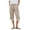 Khaki, variant on Capri Pants for Women Plus Size Elastic Waist Striped Pants Versatile Linen Pants Travel Clothes with Pockets