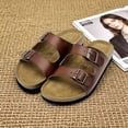 thumbnail image 5 of Mens Suede Flat Sandals Cork Footbed Slides 2 Straps Adjustable Buckle Slip On Summer with Comfort Shoes, 5 of 6