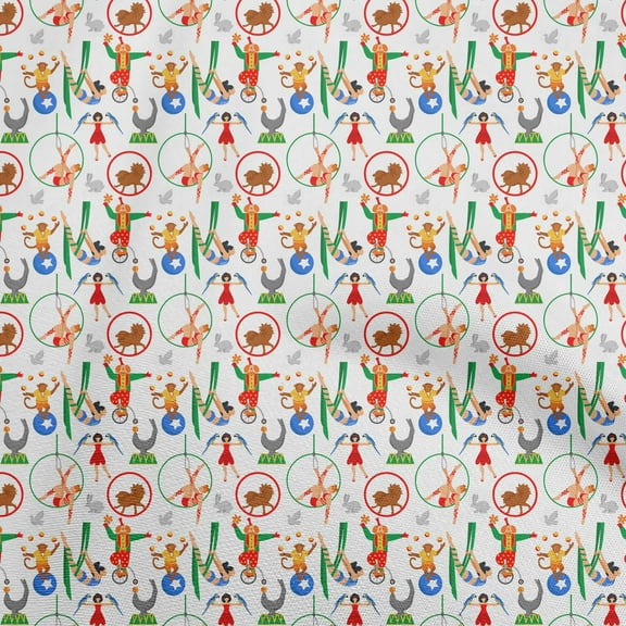 oneOone Cotton Flex White Fabric Circus Craft Projects Decor Fabric Printed By The Yard 40 Inch Wide-aB