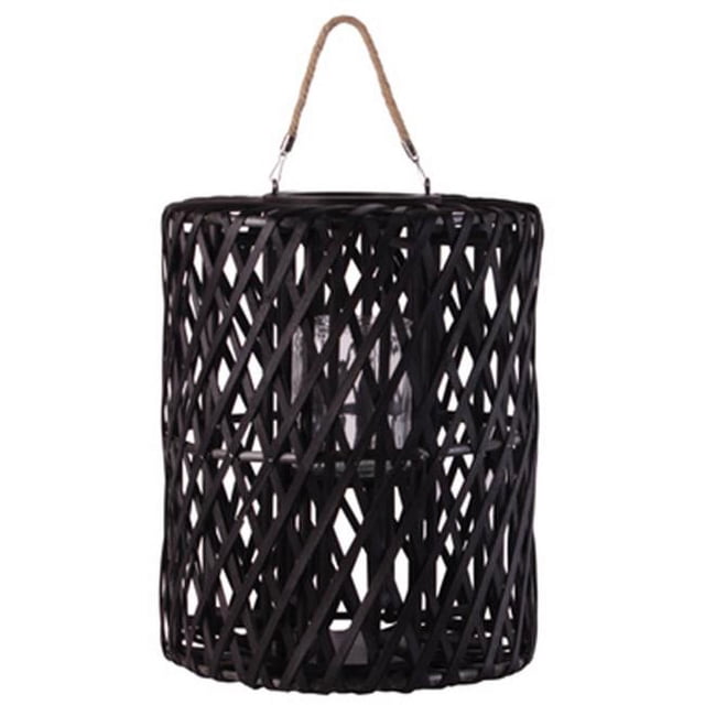 Urban Trends Collection 55000 Wood Cylindrical Lantern with Rope Handle, Black - Large