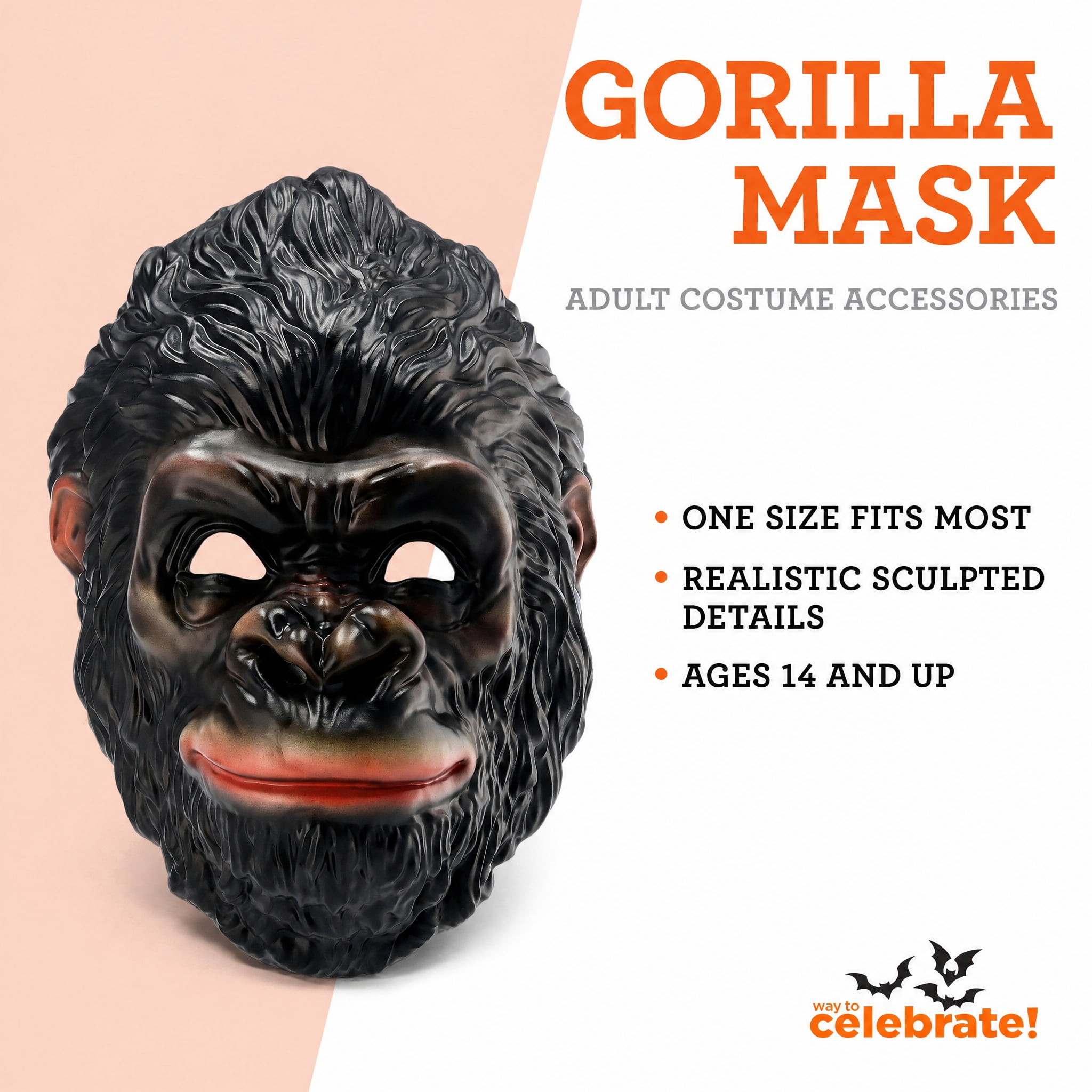 Gorilla Mask Costume Accessory for Adults, Black, Halloween by Way To Celebrate