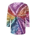 thumbnail image 4 of Cavosen 3/4 Sleeve Tops for Women Dressy Glitter Sparkly Print Pullover Blouse Round Neck Shiny Shirts Party Tees Trendy Casual Elegant Evening T-Shirts Holiday Spring XL, 4 of 5
