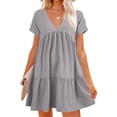 thumbnail image 2 of Summer Women V Neck Flowy Babydoll Dresses Short Sleeve Swing Shift Loose Casual Mini Dress, 2 of 5