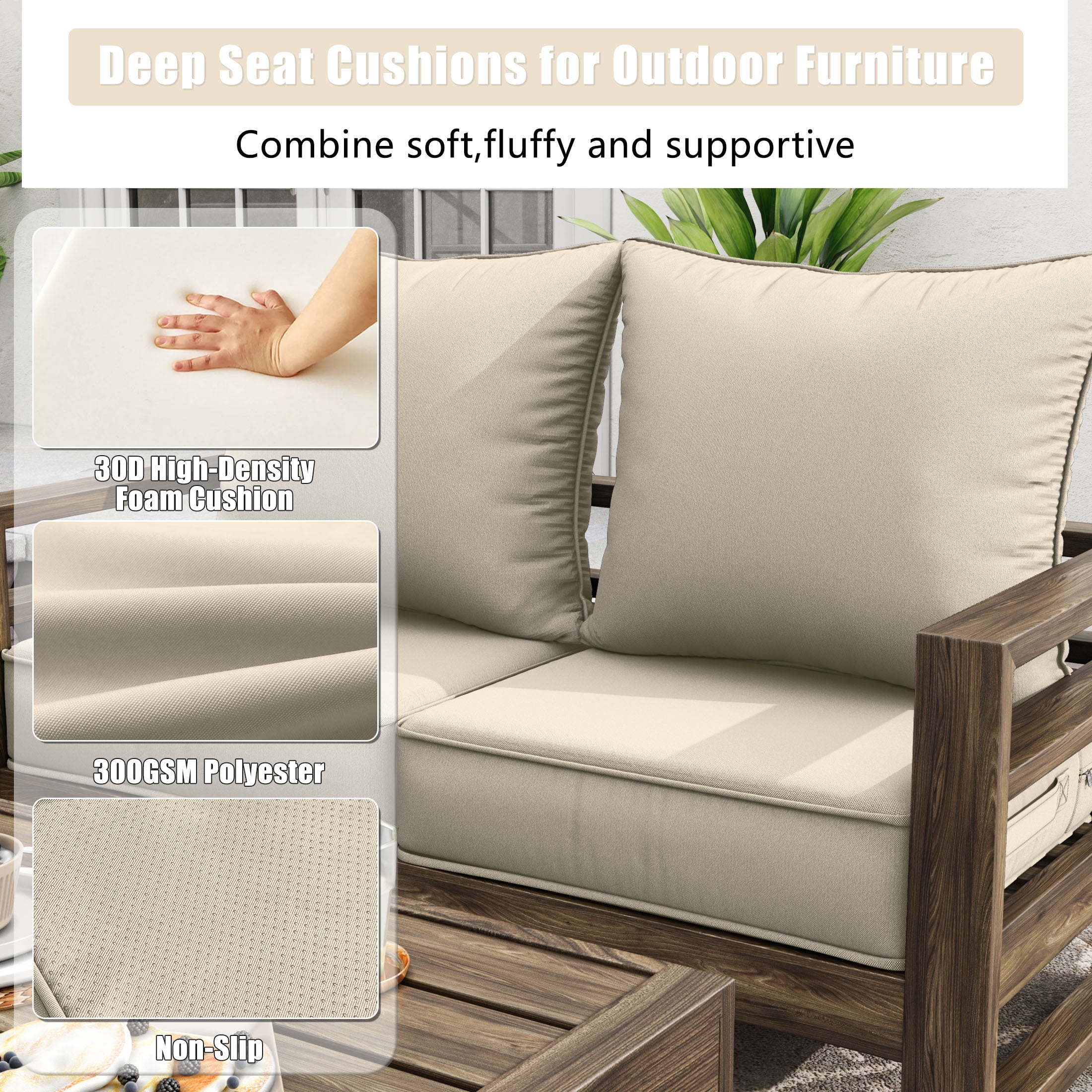 Kimunuk Outdoor Deep Seat Cushion Set for Patio Furniture, Splash-Proof & Fade Resistant, 24" L X 24" W X 5" H, Cream