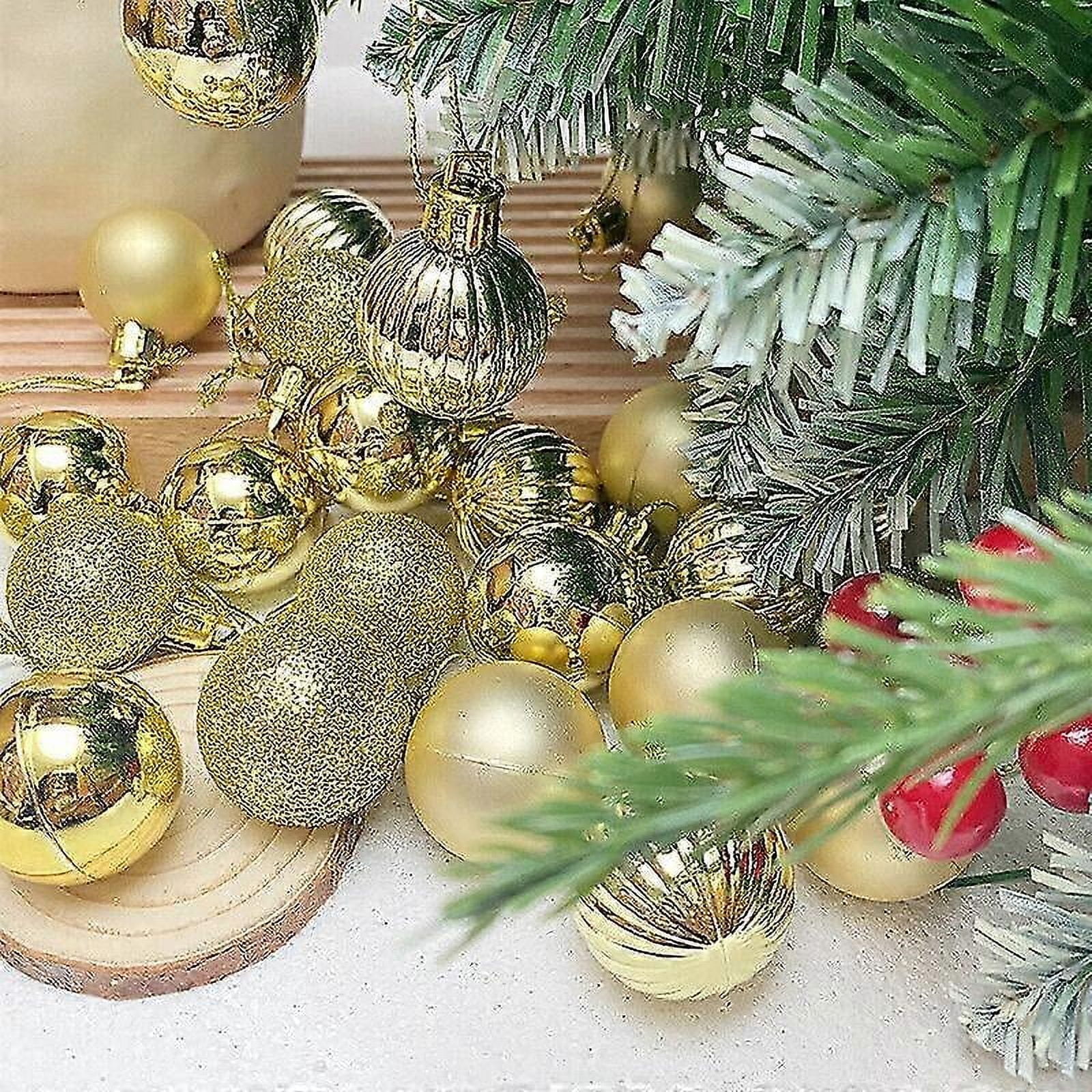 34 Boules De Noël Miniatures + Pointe De Sapin - Or Rose Et Blanc - 3/4,5/5,5 Cm - Décorations Sapin Et Table