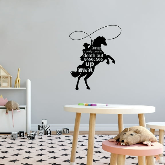 Courage Is Being Scared Equestrian Quote Jumper Horse Jumping Horse Quotes Saying Wall Art Sticker Designs Vinyl Stickers For Home House Walls Rooms Window Bedroom Decoration Size (40x35 inch)